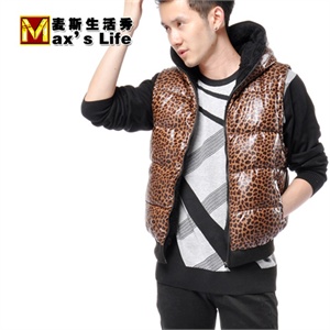 专柜正品 保暖外套[性感豹纹] 连帽短款棉背心|情侣款马甲573