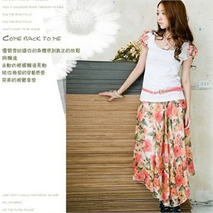 依山傍水2012夏装女装韩版碎花长裙皮带三件套雪纺连衣裙SYL1105