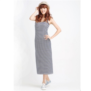 春夏装新品 唐狮女装韩版背心裙 女士条纹连衣裙#111323104460