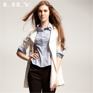 LILY 2011春秋立领双排扣腰带装饰 中长风衣