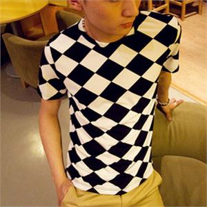 哲林homme菱形大格子修身T恤/TEE 1218TX06