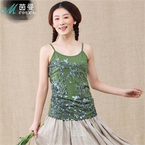 INMAN茵曼女装 印花 细肩吊带 百搭背心 821030173