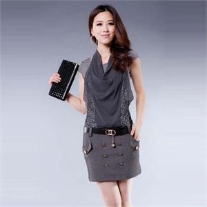 薇茹 2012夏新韩版女装雪纺连衣裙 时尚气质短袖雪纺裙WRMSY2069