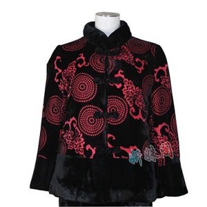 2011妍姝阁中老年大码女装中式盘扣金丝绒印花秋冬棉服