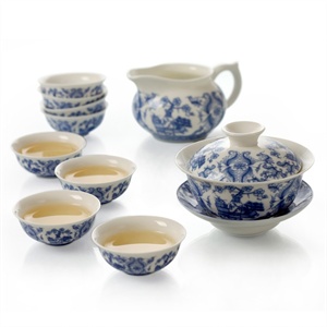 【思喜】景德镇陶瓷 功夫茶具套装 青花盖碗 10件套 CJ028