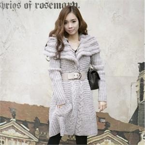CL 韩版高档兔毛领+羊毛混纺加N种针法毛线大衣