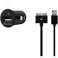 贝尔金新款 iPad/iPhone/ iPod迷你车载充电器(附USB线2.1安培)