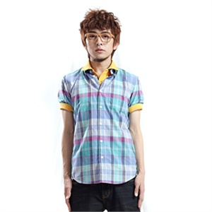 唐狮果壳系列男士格子衬衫男士短袖休闲衬衣911211013010