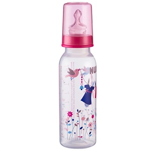 NUK240ML PP 彩色卡通奶瓶（带2号标准口径中圆孔硅胶仿真通气奶嘴）(多种颜色随机发货)