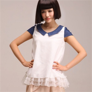 vivas 2011夏装新款衬衣 胸前花边纯色休闲短袖女士衬衫