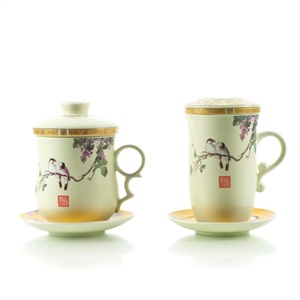 【思喜】景德镇陶瓷 夫妻情侣对杯 办公杯 水杯 带茶漏茶杯CUP010