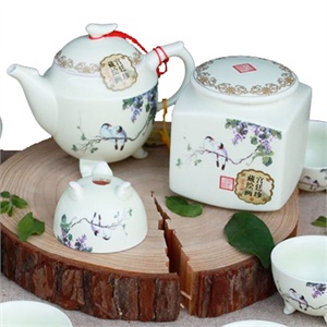 景德镇茶具 礼盒装双层隔热陶瓷茶具 喜鹊报春优质骨瓷茶具套装