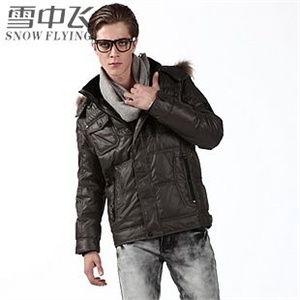 2011新款XR9045雪中飞羽绒服 男亮面斜纹休闲中长款
