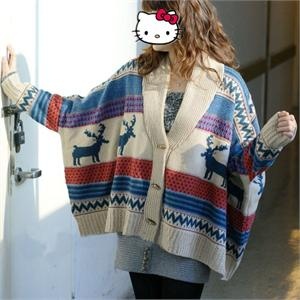 coverlooks韩版秋装复古欧美宽松小鹿开衫披肩斗篷蝙蝠衫