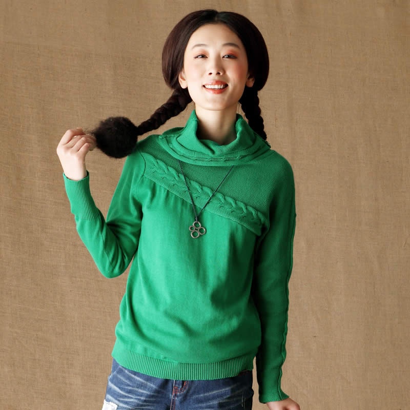 【茵曼 冬装棉提花<em>高领</em>套头<em>毛衣</em>【834132068