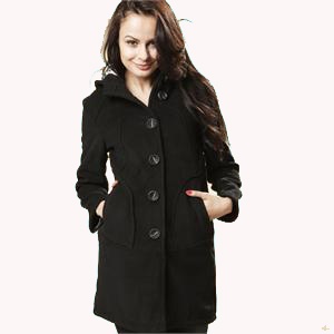 【品牌直供】拉维亚 2011 纯爱年代 女式纯色单排扣带帽毛呢大衣