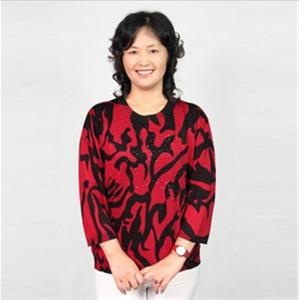 露西法兰 中老年女装薄款长袖印花冰丝针织衫毛衣 JS-印花衫1083
