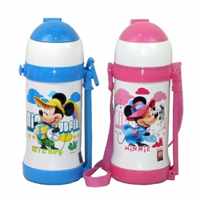 新品！迪士尼米奇米妮650ML学生保温吸管壶 弹跳盖 隐形可调背带