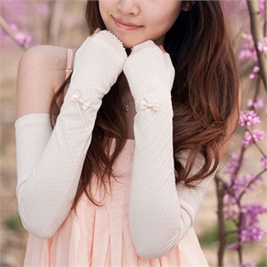 乐为手套女士春夏防晒加长款薄款开车可爱防滑袖套半指L11FD110