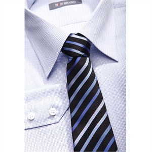 【nonbrand】高端100%桑蚕丝蓝白相间条纹领带19