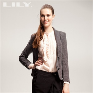 LILY 专柜正品 2011春秋 黑色细密格燕尾版型双排扣 长袖西装