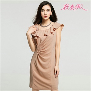 秋水伊人2012秋装新品首发唯美气质荷叶边修身连衣裙121202081