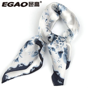 邑高EGAO正品 真丝小方巾 素雅蓝印花 21111