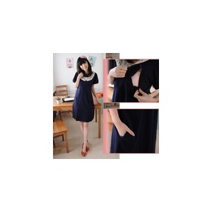 依山傍水侧开哺乳裙 蕾丝花边连衣裙 短袖孕妇裙MNNQ12060