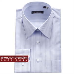 【nonbrand】140's（蓝/粉）间色条纯棉男士商务衬衫（直筒