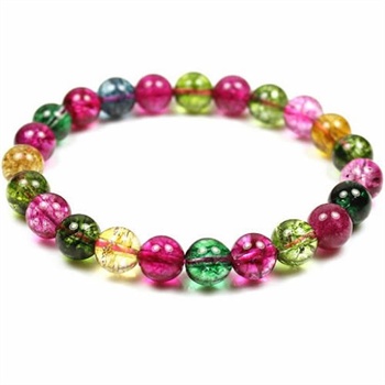 匀乔饰品 优质精品七彩糖果碧玺手链8mm-美容养颜爆花晶碧玺