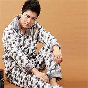 男士格子珊瑚绒家居服套装 诺茵儿 居家服男 睡衣冬款加厚