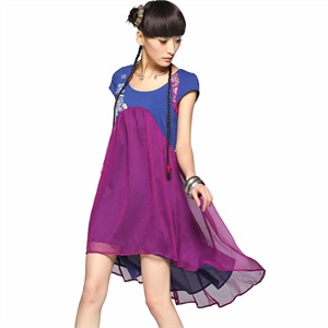裂帛正品 夏季新款绣花印花 撞色连衣裙22150435萦绕