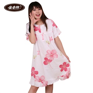 金丰田夏季女士纯棉可爱大花朵短袖睡裙1556