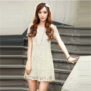 薇茹2012春夏新款女装韩版蕾丝连衣裙圆领显瘦百搭打底裙YEPP1267