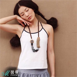 INMAN茵曼女装辑明线撞色包边后背交叉棉质吊带822030264