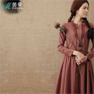INMAN茵曼女装 纯棉 高腰 超长 中袖/七分袖 双领连衣裙 OP50065