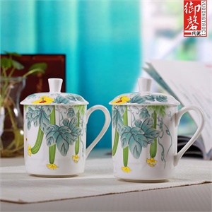 景德镇陶瓷 青花釉中 办公茶杯 和为贵 带过滤 茶漏四件套