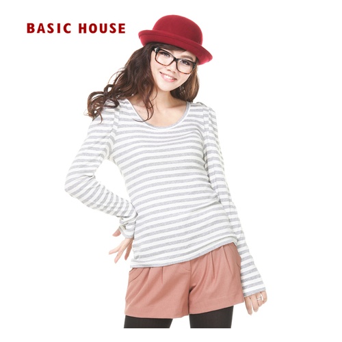 basic house百家好秋季新品女装韩版修身时尚长袖t恤hlts521e