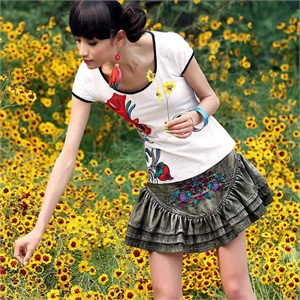 裂帛2012新款夏装 荷叶摆牛仔短裙 半身裙22140050旧尘