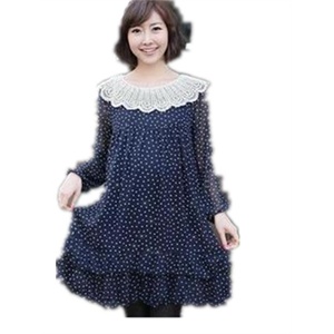 依山傍水蕾丝领孕妇裙 连衣裙韩版春夏装 夏款孕妇雪纺裙 WM839