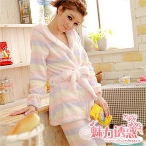 想飘内衣 可爱性感长袖连帽加厚珊瑚绒睡衣家居服女两件套装秋冬