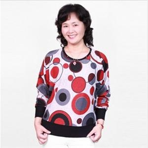 露西法兰 中老年女装休闲款薄款长袖圆领印花蝙蝠衫 JS-花布