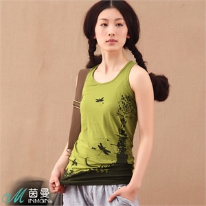 INMAN茵曼2012夏装新款圆领蝴蝶蜻蜓水墨棉质女背心822030434