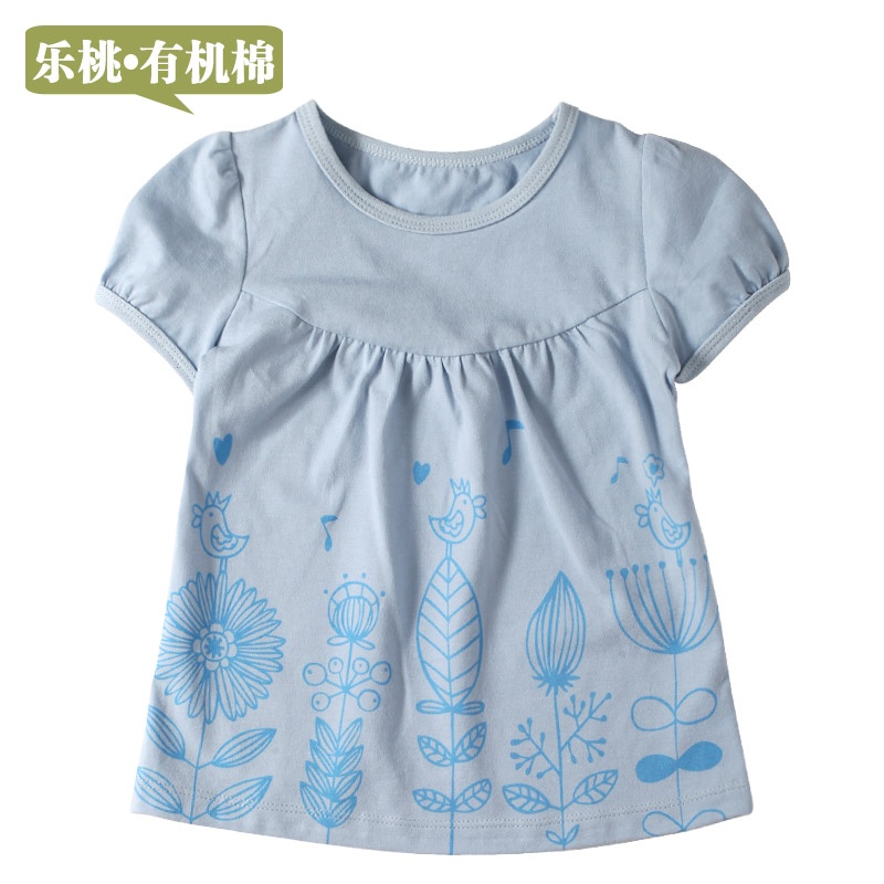 【乐桃有机棉 女童夏季<em>短袖衫</em> <em>女</em>宝宝薄娃娃衫