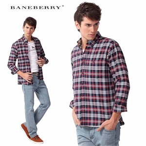 【Baneberry】2012新冬春装男士休闲撞色大格纯棉长袖衬衫1004326