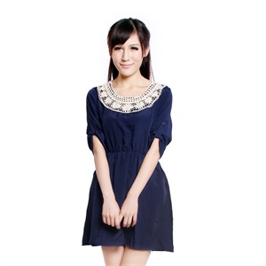 2012春夏新品女装 钩花美韵 中袖淑女连衣裙