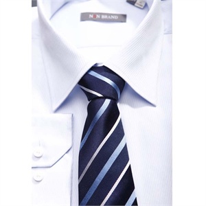 【nonbrand】高端100%桑蚕丝蓝白条纹领带15
