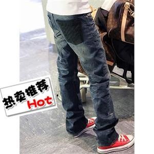 boill 磨白 黑口袋 纯色直筒牛仔长裤 kz7022