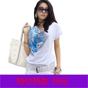 coverlooks新款纯美感镶钻 一字领女装短袖T恤 送腰带