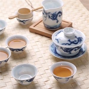 【思喜】 景德镇陶瓷 功夫茶具套装 青花盖碗 龙腾四海 CJ-D038